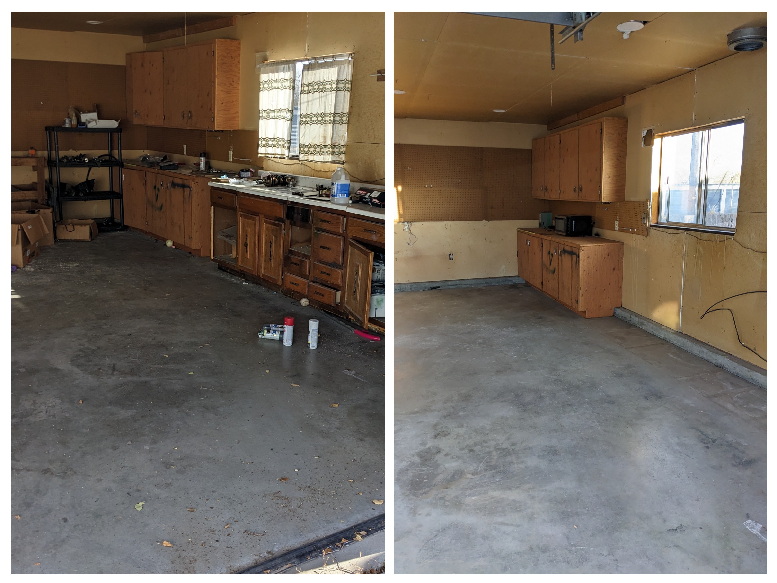 Light demolition garage cleanout before and after in Riverton, Wyoming