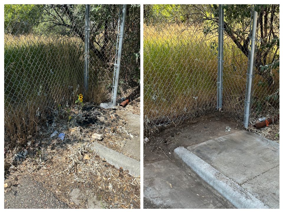 Apartment fence cleanup before and after, Riverton, Wyoming