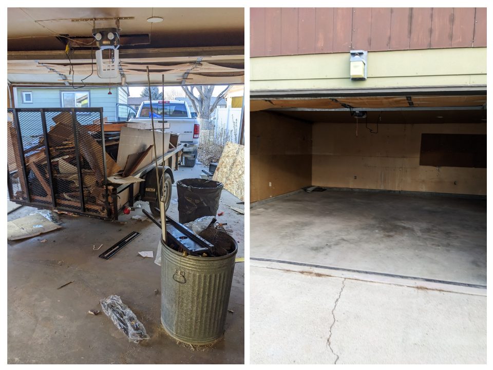 Garage cleanout foreclosure before and after, junk removal in Wyoming